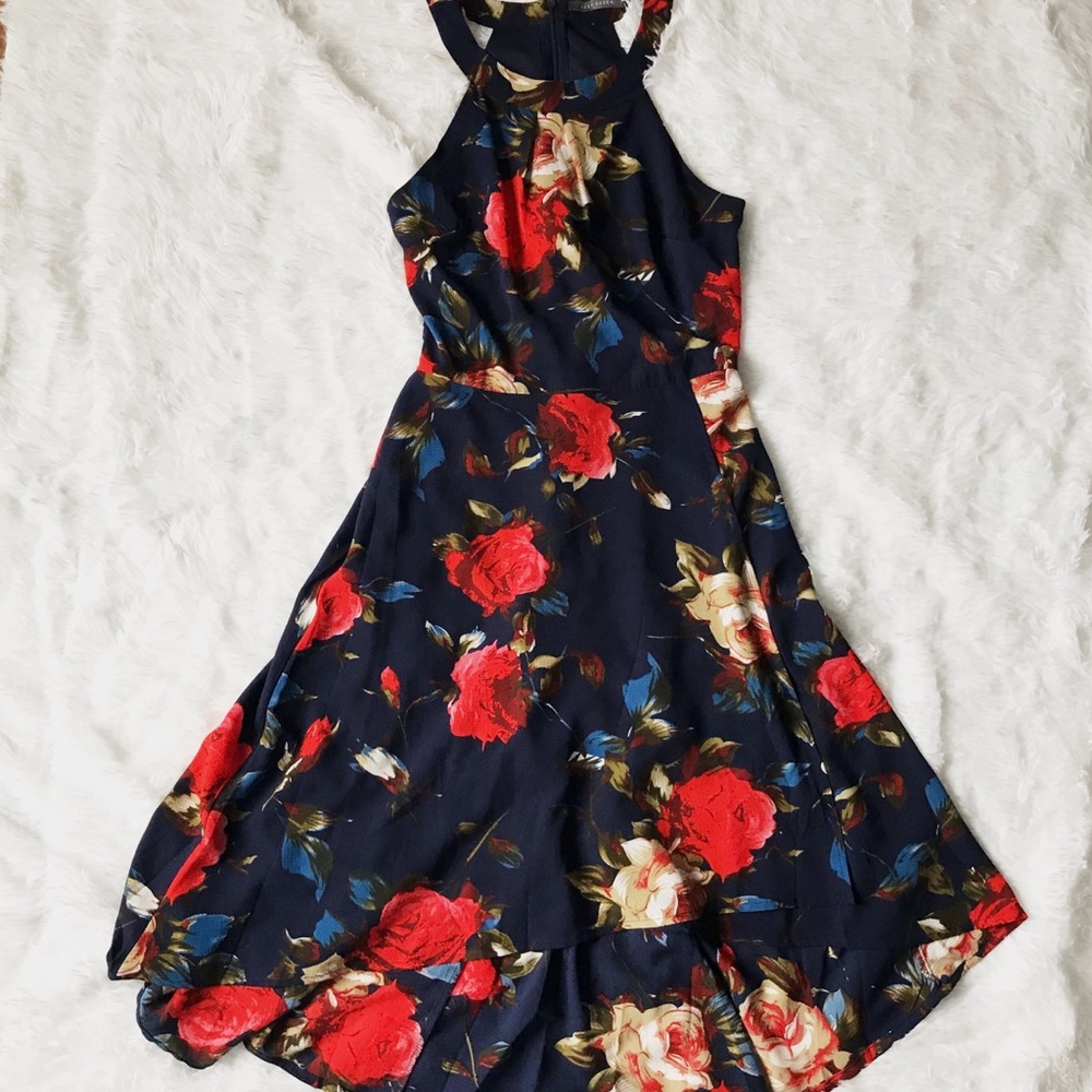 SUZY SHIER Navy Blue Halter Top High Low Dress EUC